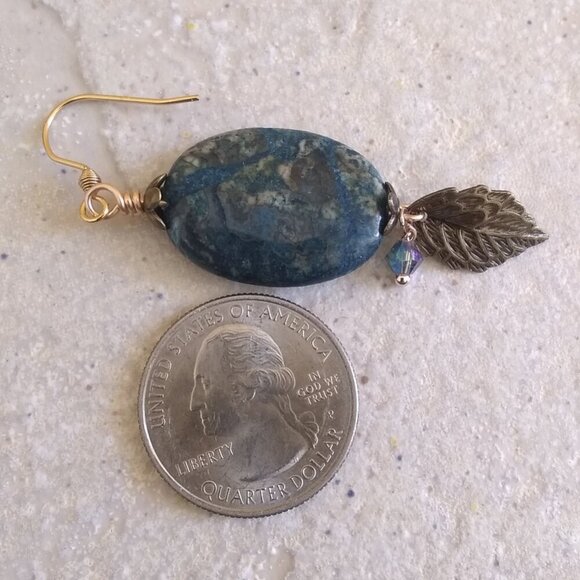 Unique Crazy Lace Agate Earrings - Blue Gray & Black - Mixed Metals Hardware - Picture 5 of 7